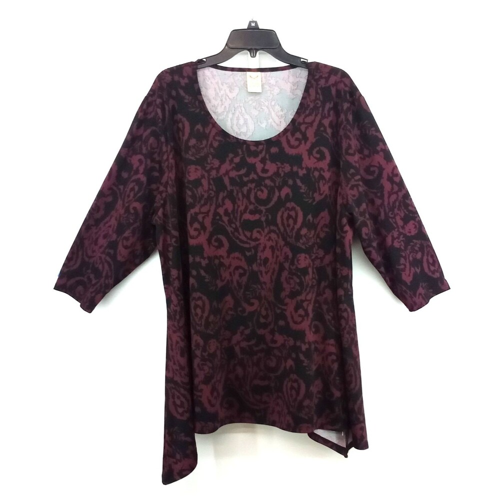 Faded Glory Blouse Women Plus Size 3X Black Floral Scoop Neck Pullover Tunic Top